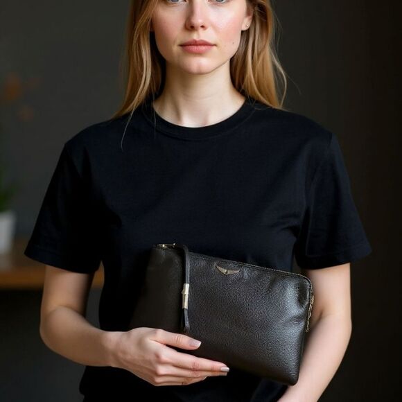 Zadig & Voltaire UMA WING Black Leather WRISTLET NWT - Picture 5 of 7